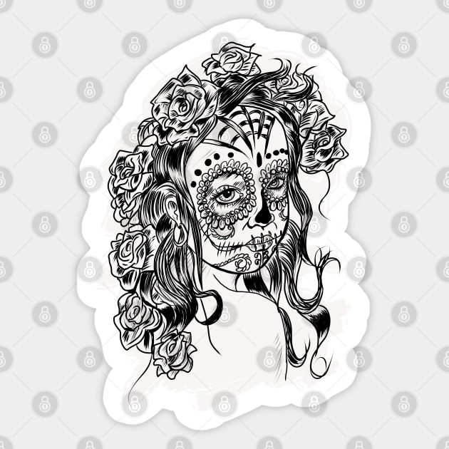 Sugar Skull - Day of The Dead Cartoon Girl Sticker by silentrob668